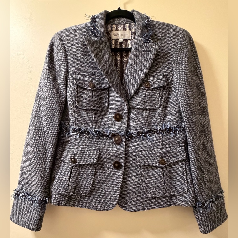 W‎ by Worth Women's Navy/White Tweed Blazer